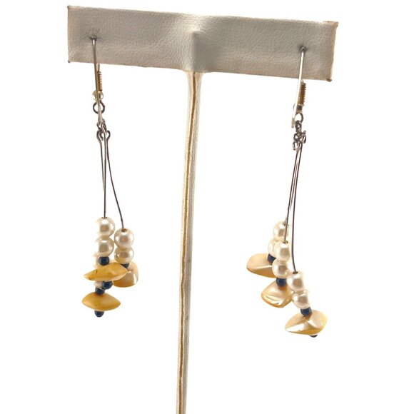 Handcrafted Dangle Earrings With Faux Pearls & Shell Accents - Picture 5 of 7